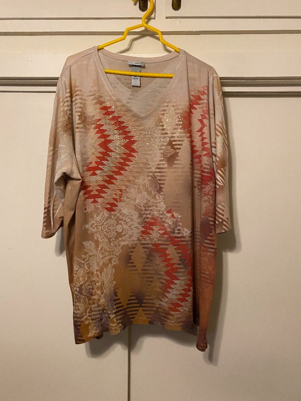 Catherines, tan, sparkly, asymmetrical tunic, size 2X (22/24)